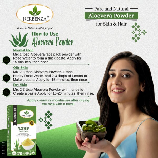 Herbenza Aloe Vera Powder – 100% Natural Skin & Hair Care 100g - Image 4