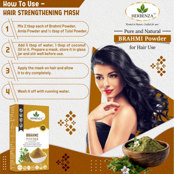 Herbenza Herbal Brahmi Powder – Natural Hair & Mind Wellness 100g - Image 4