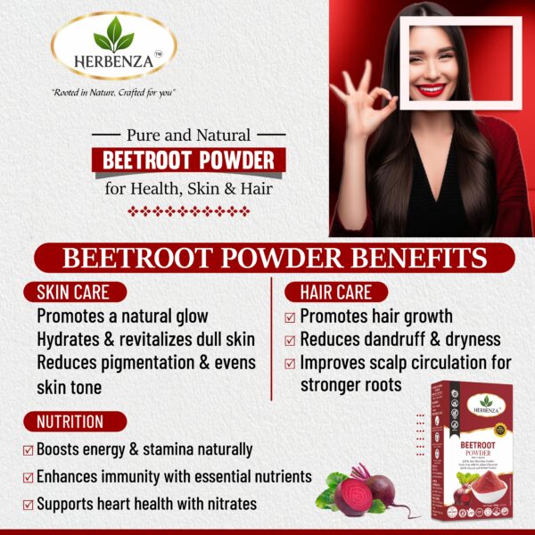 Herbenza Herbal Beetroot Powder – Natural Energy & Vitality Boost 100g - Image 3