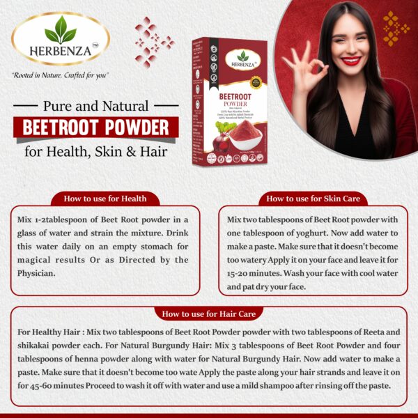 Herbenza Herbal Beetroot Powder – Natural Energy & Vitality Boost 100g - Image 2