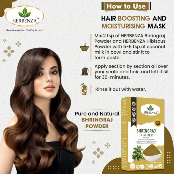 Herbenza Bhringraj Powder – Natural Hair Care Solution 100g - Image 2