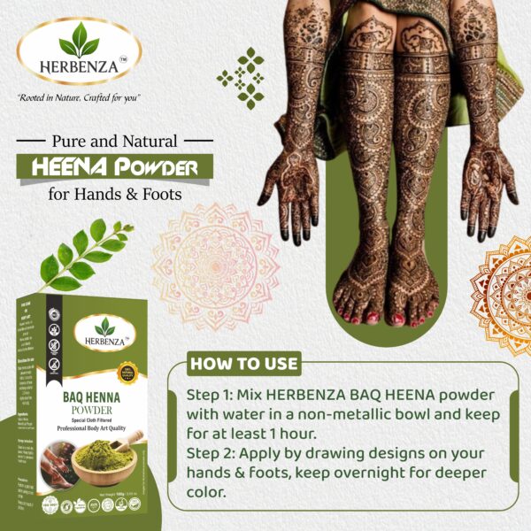 Pure, triple-sifted Body Art Quality (BAQ) Henna Powder for rich, natural hair color, shine, and strength. 100g - Image 2
