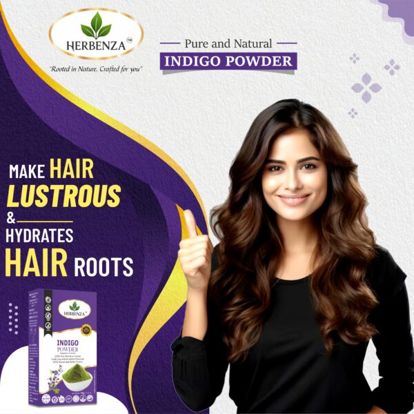 Herbenza Herbal Indigo Powder – Natural Hair Color & Care 100g - Image 3