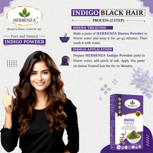 Herbenza Herbal Indigo Powder – Natural Hair Color & Care 100g - Image 2