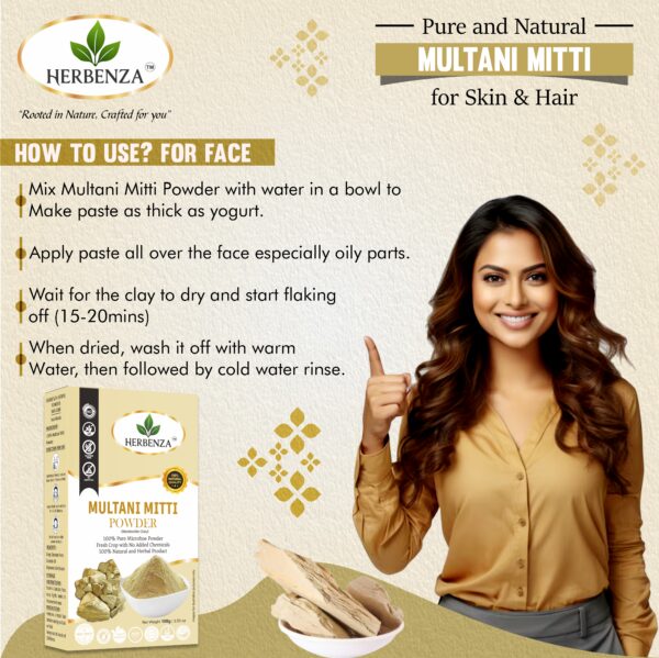 Herbenza Herbal Multani Mitti Powder – Natural Skin & Hair Care 100g - Image 4