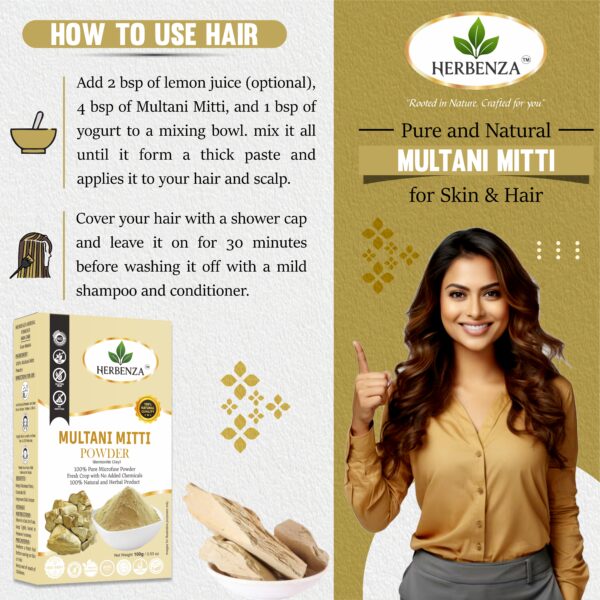 Herbenza Herbal Multani Mitti Powder – Natural Skin & Hair Care 100g - Image 3