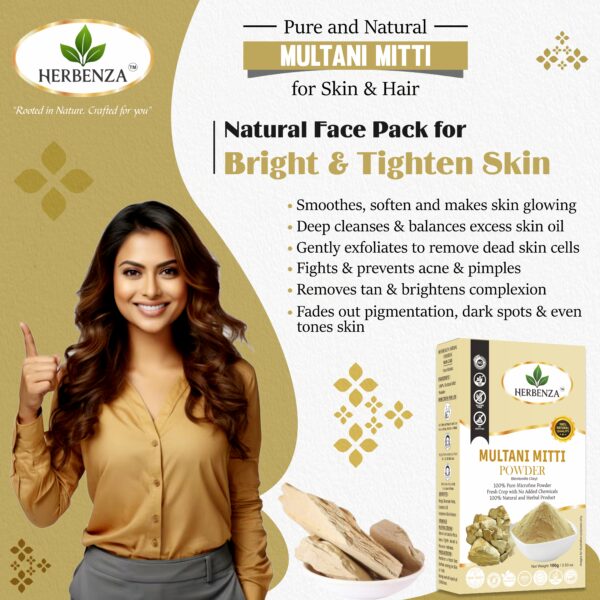 Herbenza Herbal Multani Mitti Powder – Natural Skin & Hair Care 100g - Image 2