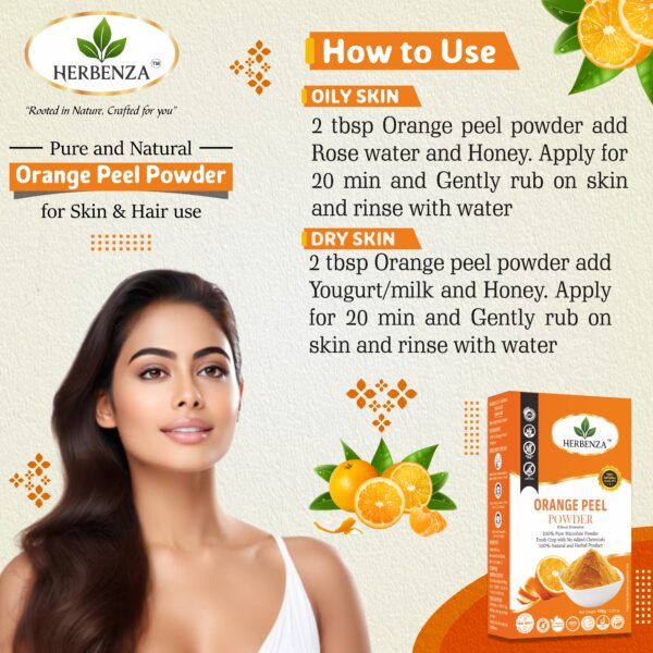 Herbenza Herbal Orange Peel Powder – Natural Skin & Hair Care 100g - Image 3