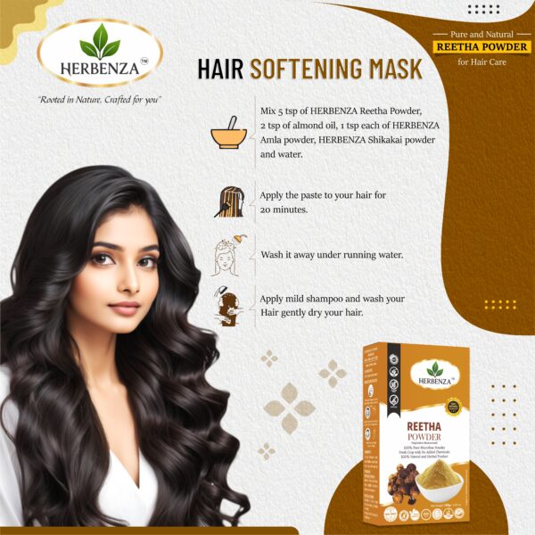 Herbenza Herbal Reetha Powder – Natural Cleansing & Hair Care 100g - Image 3