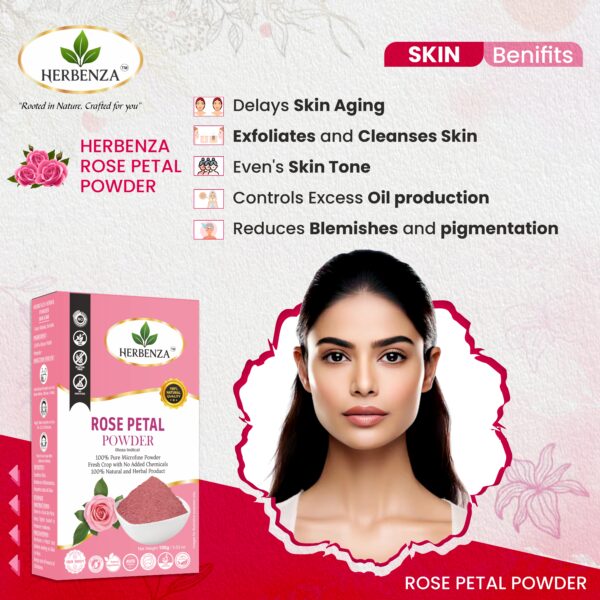 Herbal Rose Petal Powder – Natural Skin & Hair Care 100g - Image 3