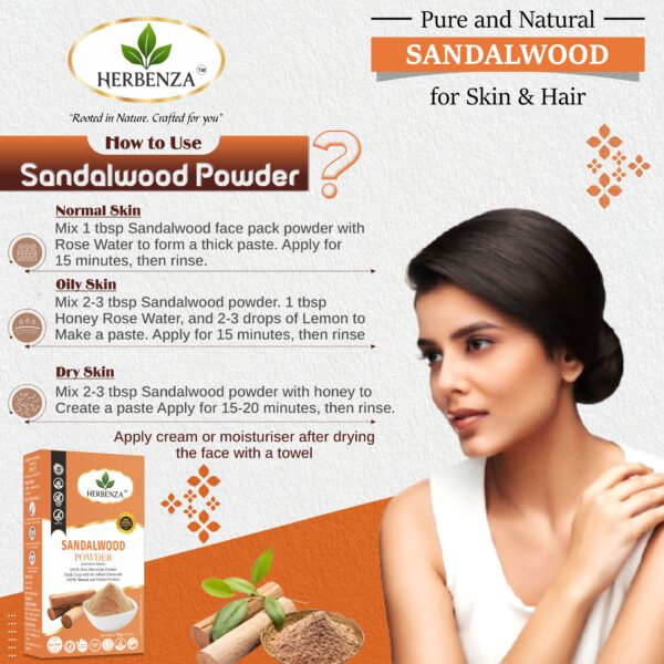 Herbenza Natural Sandalwood Powder – Pure & Aromatic Skin Care 100g - Image 2
