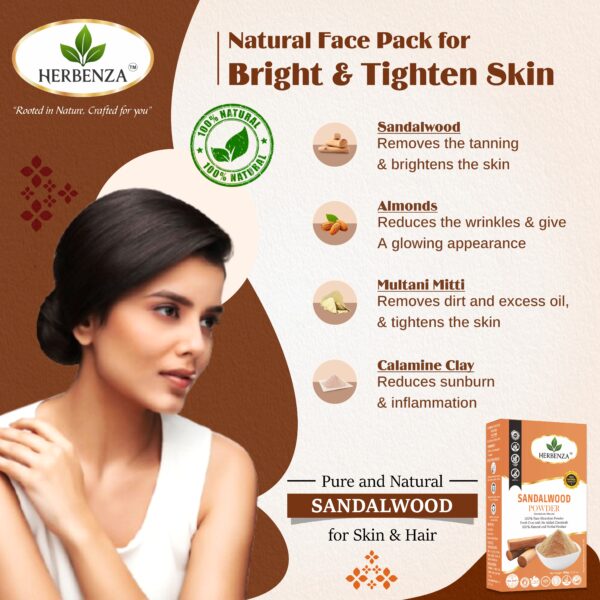 Herbenza Natural Sandalwood Powder – Pure & Aromatic Skin Care 100g - Image 3