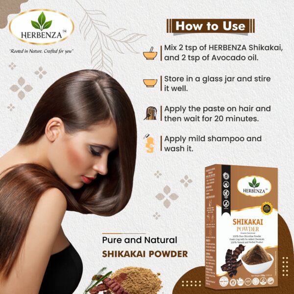Herbenza Shikakai Powder – Natural Hair Cleanser & Conditioner 100g - Image 5
