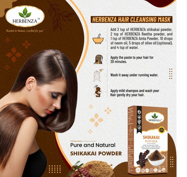 Herbenza Shikakai Powder – Natural Hair Cleanser & Conditioner 100g - Image 4